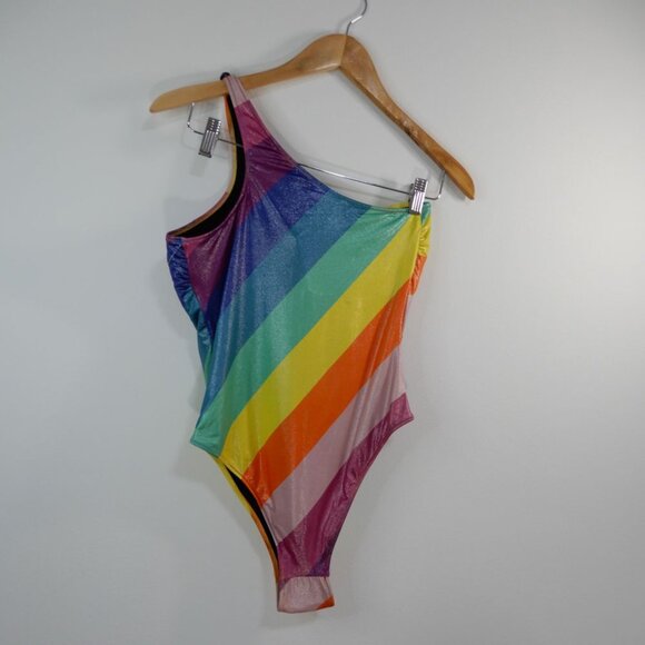Kurt Geiger Kensington SWIMSUIT Size M L One Shoulder Piece Rainbow Metallic NEW - Picture 7 of 10